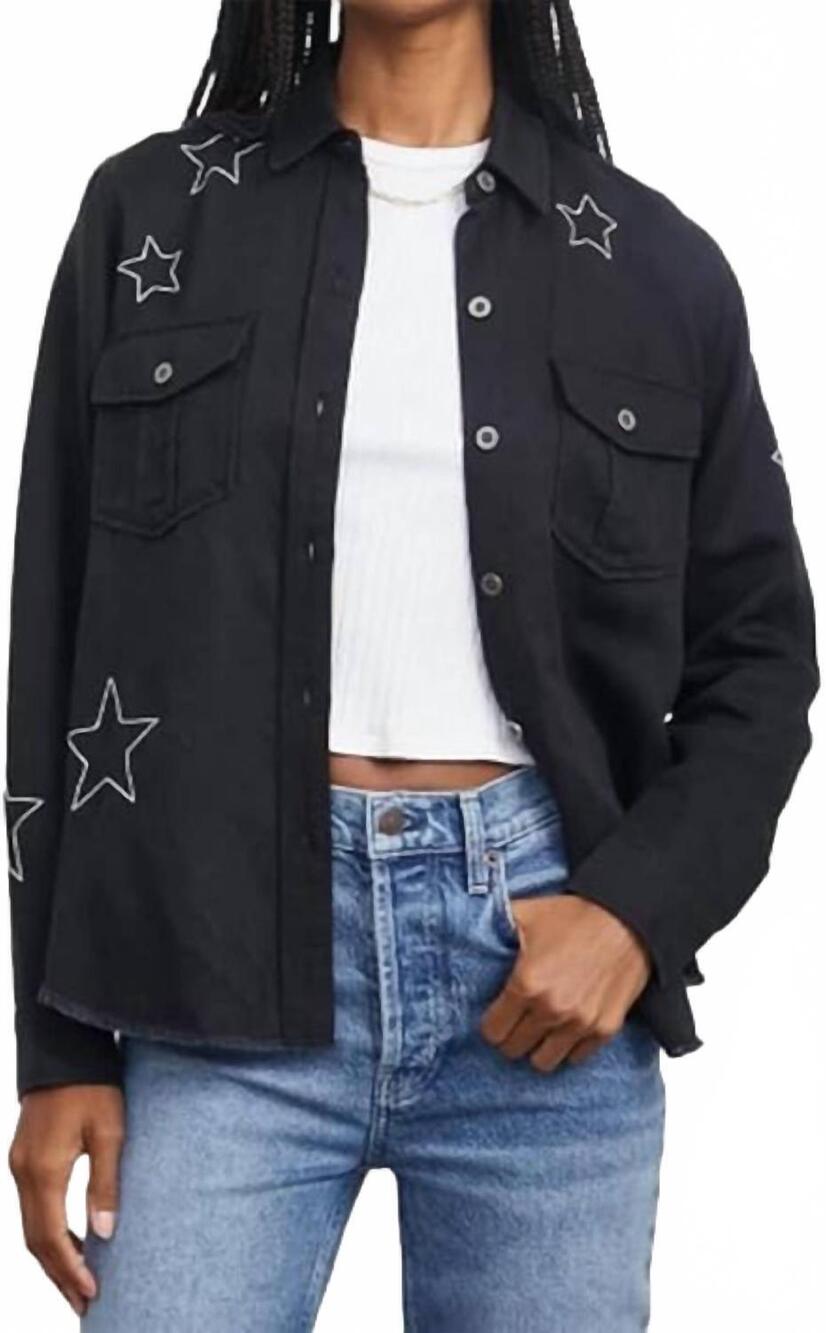 NEW RAILS loren shirt jacket in black embroidered stars